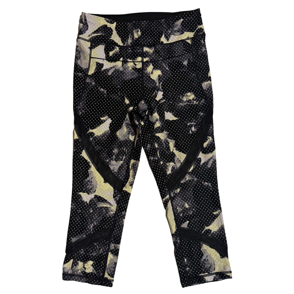 Calvin Klein Performance Womens Black Yellow Mesh Print Crop Leggings Small